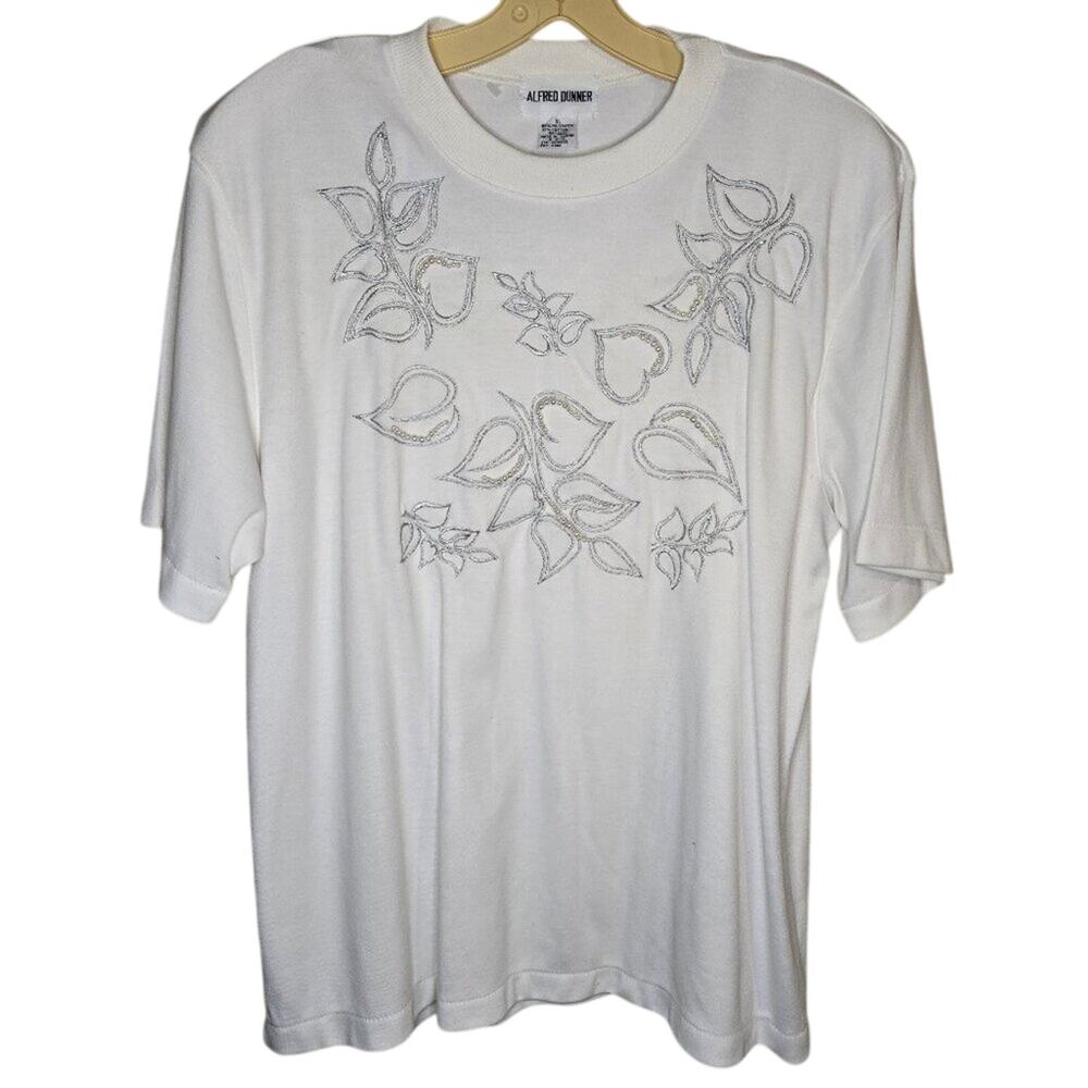 Alfred Dunner XL Embroidered Pearl Leaf Design Top [0325]